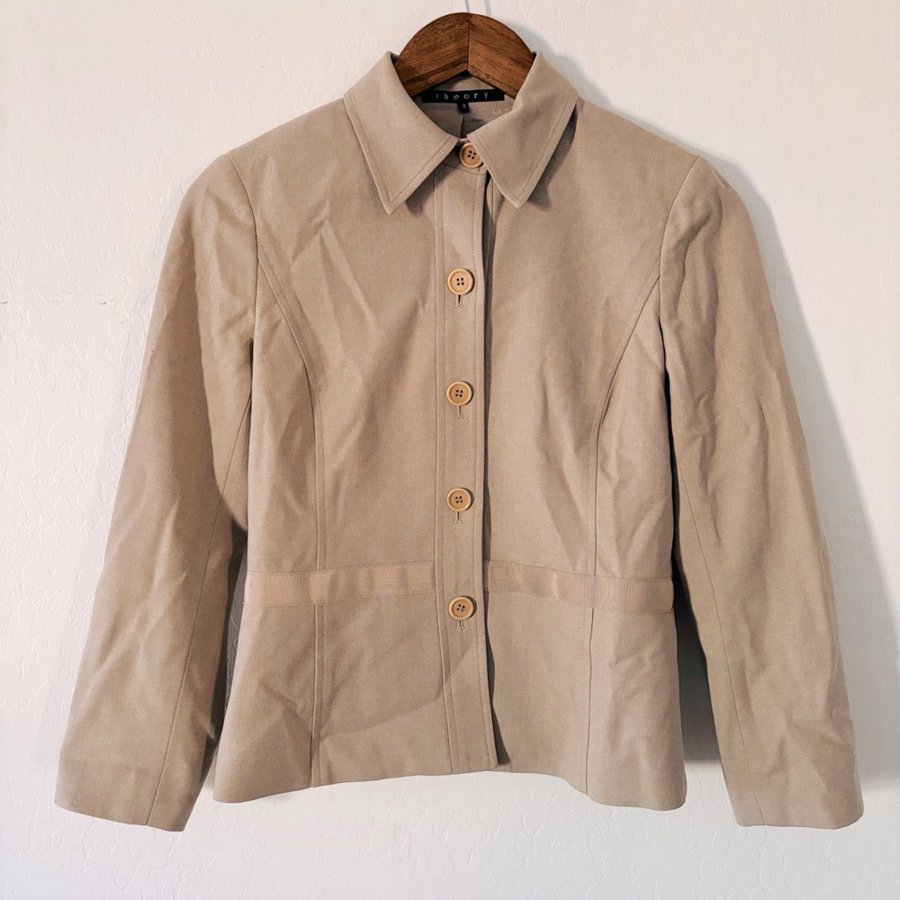 Theory Tan Wool Blend Women's Blazer Style 30701114 Size XS Button‎ Up